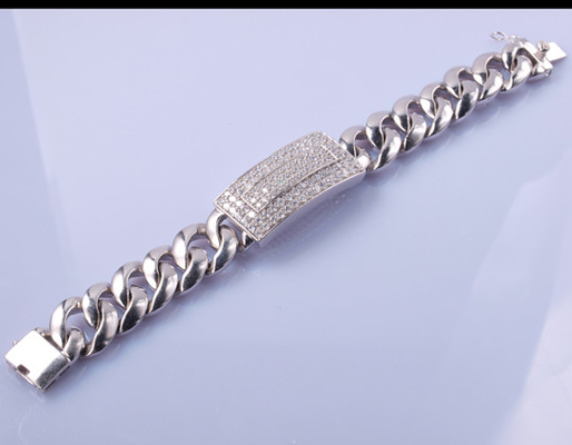 25.7 gram Stones Crystals 925 Sterling Silver Bangles Pearl Shape Mensen Armband Unisex Stijlen Link Ketting